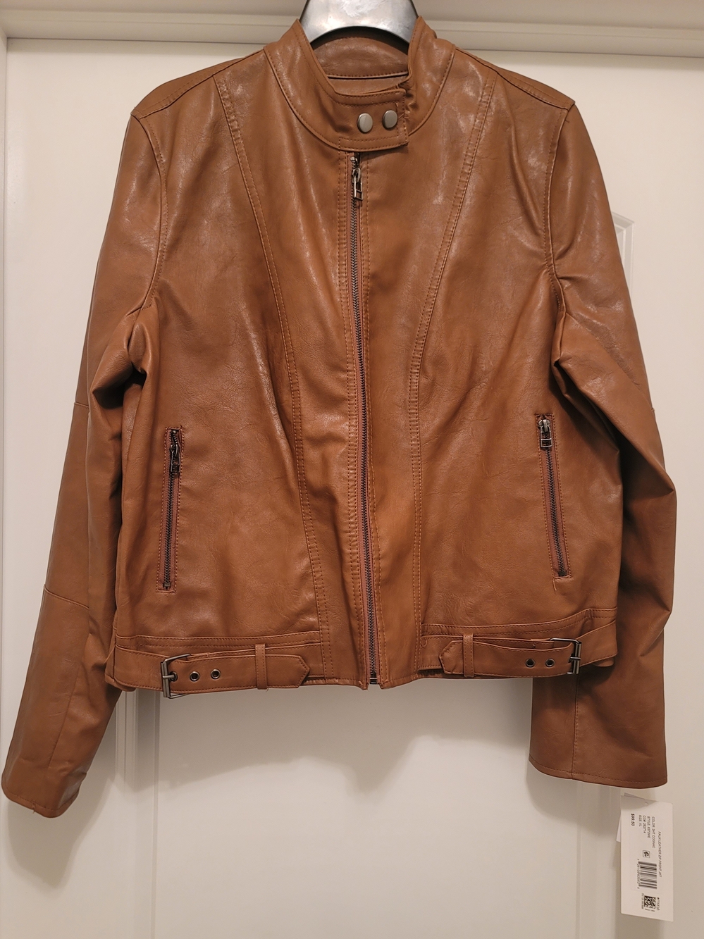 Macy's Faux Leather Cognac Brown Faux Leather Moto Jacket - Size: XLarge
